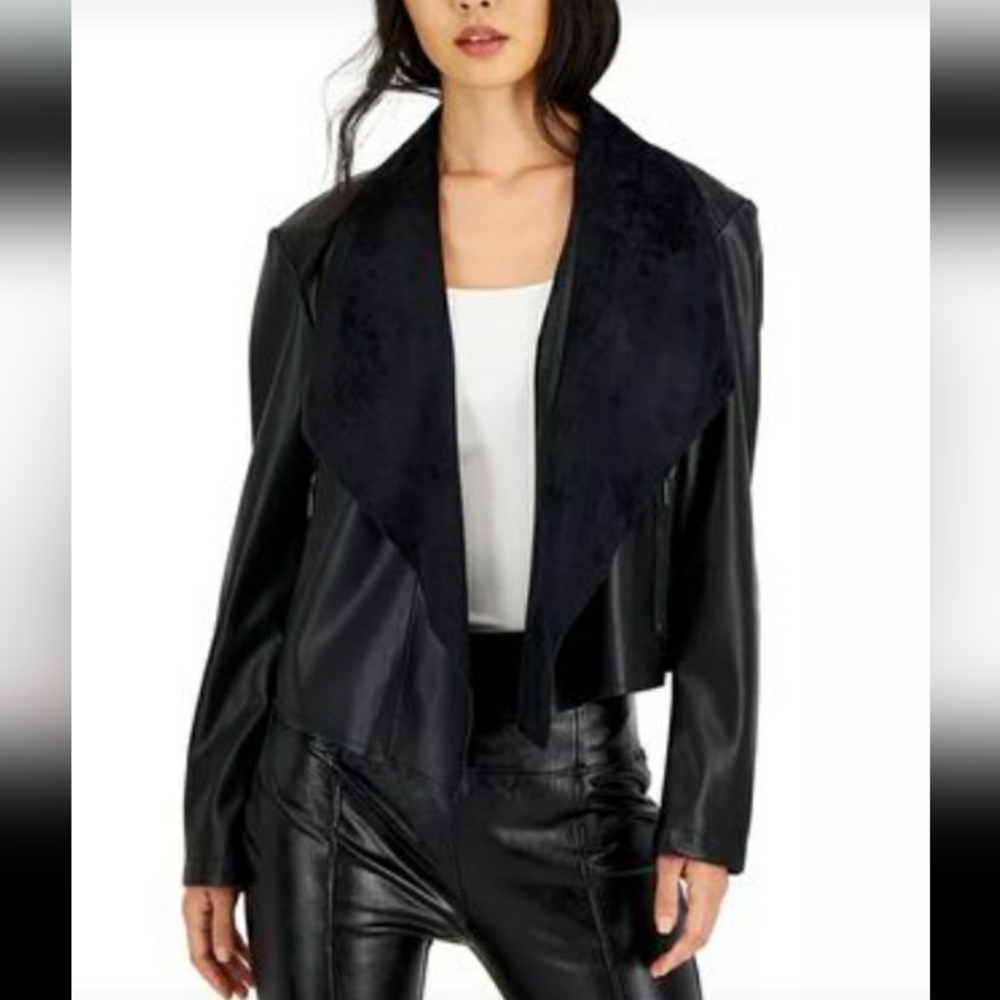 NWT Petite Faux-Leather Flyaway-Collar Jacket